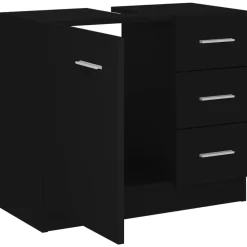 Wastafelkasten-vidaXL - Wastafelkast - Zwart - Bewerkt hout