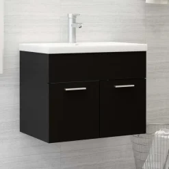 Wastafelkasten-vidaXL - Wastafelkast - Zwart - Bewerkt hout - 60 x 38.5 x 46 cm