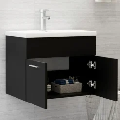 Wastafelkasten-vidaXL - Wastafelkast - Zwart - Bewerkt hout - 60 x 38.5 x 46 cm