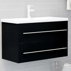 Wastafelkasten-vidaXL - Wastafelkast - Zwart - Bewerkt hout - 80 x 38.5 x 48 cm