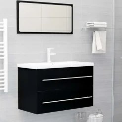 Wastafelkasten-vidaXL - Wastafelkast - Zwart - Bewerkt hout - 80 x 38.5 x 48 cm
