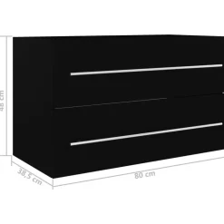 Wastafelkasten-vidaXL - Wastafelkast - Zwart - Bewerkt hout - 80 x 38.5 x 48 cm
