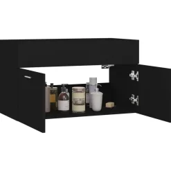 Wastafelkasten-vidaXL - Wastafelkast - Zwart - Bewerkt hout - 80 x 38.5 x 46 cm