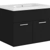 Wastafelkasten-vidaXL - Wastafelkast En Wastafel - Zwart - Bewerkt hout - 60 x 38.5 x 46 cm