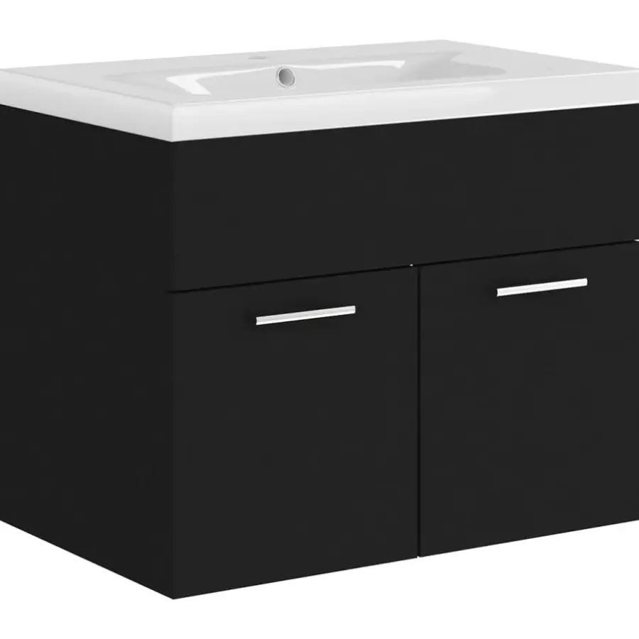 Wastafelkasten-vidaXL - Wastafelkast En Wastafel - Zwart - Bewerkt hout - 60 x 38.5 x 46 cm
