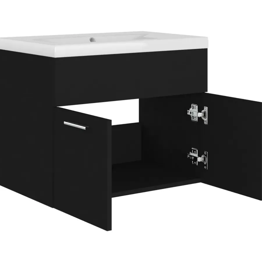 Wastafelkasten-vidaXL - Wastafelkast En Wastafel - Zwart - Bewerkt hout - 60 x 38.5 x 46 cm