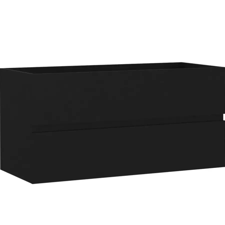 vidaXL - Wastafelkast En Wastafel - Zwart - Bewerkt hout - 90 x 38.5 x 45 cm
