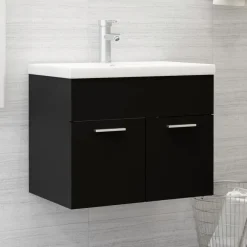 vidaXL - Wastafelkast En Wastafel - Zwart - Bewerkt hout - 60 x 38.5 x 46 cm