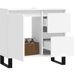 Wastafelkasten-vidaXL - Wastafelonderkast met 2 lades - Wit - Bewerkt hout en ijzer - 65 cm