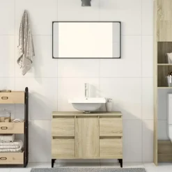 Wastafelkasten-vidaXL - Wastafelonderkast met 1 deur 4 lades - Sonoma eiken - 80x33x60 cm