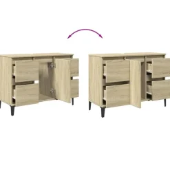 Wastafelkasten-vidaXL - Wastafelonderkast met 1 deur 4 lades - Sonoma eiken - 80x33x60 cm
