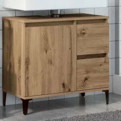 Wastafelkasten-vidaXL - Wastafelonderkast - 1 deur 2 lades - Artisanaal eiken - 65x33x60 cm