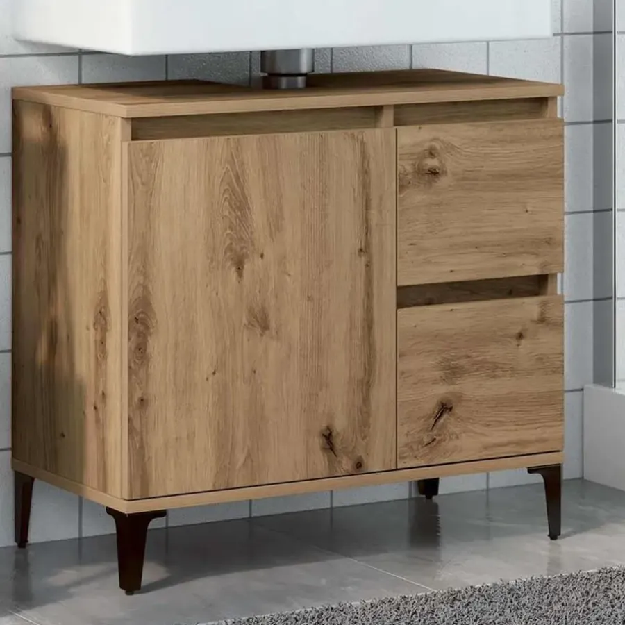 Wastafelkasten-vidaXL - Wastafelonderkast - 1 deur 2 lades - Artisanaal eiken - 65x33x60 cm