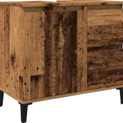 Wastafelkasten-vidaXL - Wastafelonderkast - 1 deur 2 lades - Oud hout - Hout - 65x33x60 cm