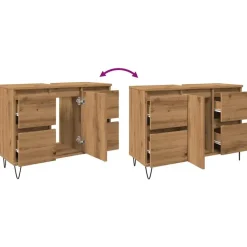 vidaXL - Wastafelonderkast - 1 deur 4 lades - Bewerkt hout - 80x33x60 cm