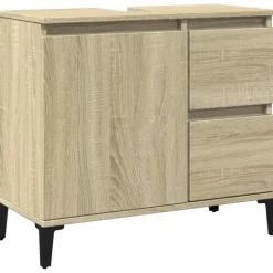 Wastafelkasten-vidaXL - Wastafelonderkast - 1 deur 2 lades - Sonoma eiken - Hout - 65x33x60 cm