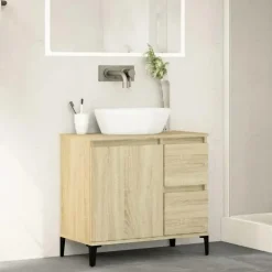 Wastafelkasten-vidaXL - Wastafelonderkast - 1 deur 2 lades - Sonoma eiken - Hout - 65x33x60 cm