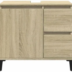 Wastafelkasten-vidaXL - Wastafelonderkast - 1 deur 2 lades - Sonoma eiken - Hout - 65x33x60 cm
