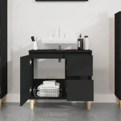 vidaXL - Wastafelonderkast met 1 deur 2 lades - Zwart - Hout - 65x33x60 cm