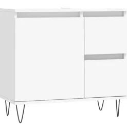 Wastafelkasten-vidaXL - Wastafelonderkast met 2 lades - Wit - Hout en ijzer - 65x33x60 cm