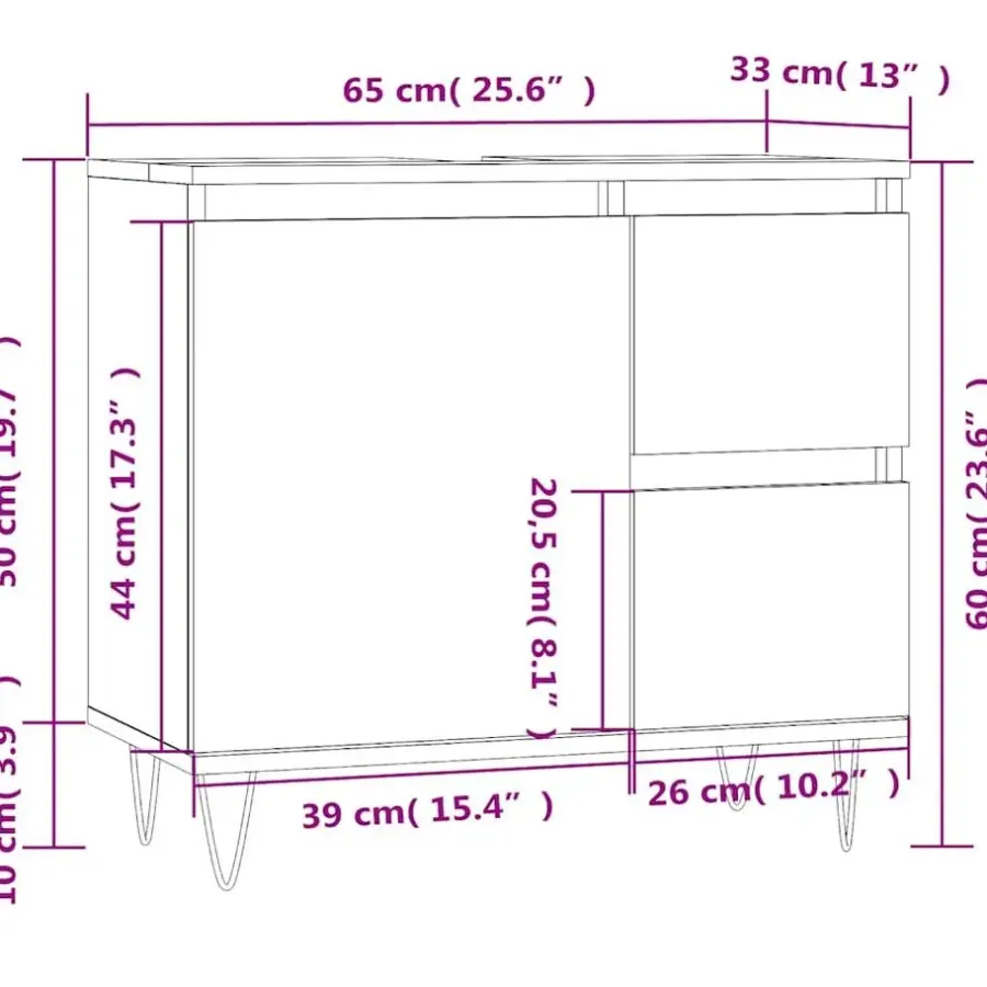 Wastafelkasten-vidaXL - Wastafelonderkast met 2 lades - Wit - Hout en ijzer - 65x33x60 cm