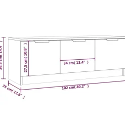 vidaXL - Wit TV-meubel met 3 deuren - Bewerkt hout - 102x35x36,5 cm