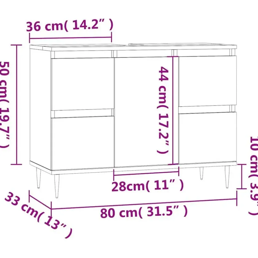 Wastafelkasten-vidaXL - Wit Wastafelonderkast - 1 deur 4 lades - Bewerkt hout - 80x33x60 cm