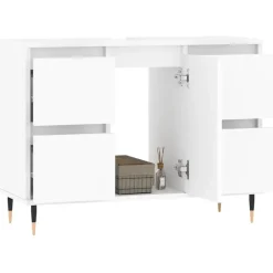 Wastafelkasten-vidaXL - Wit Wastafelonderkast - 1 deur 4 lades - Bewerkt hout - 80x33x60 cm