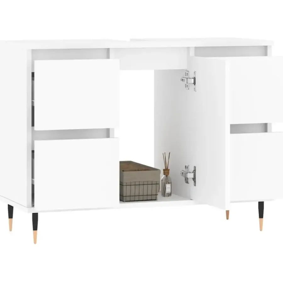 Wastafelkasten-vidaXL - Wit Wastafelonderkast - 1 deur 4 lades - Bewerkt hout - 80x33x60 cm