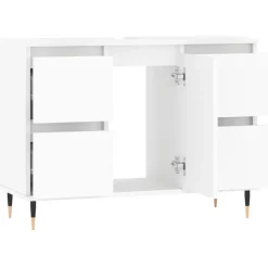 Wastafelkasten-vidaXL - Wit Wastafelonderkast - 1 deur 4 lades - Bewerkt hout - 80x33x60 cm