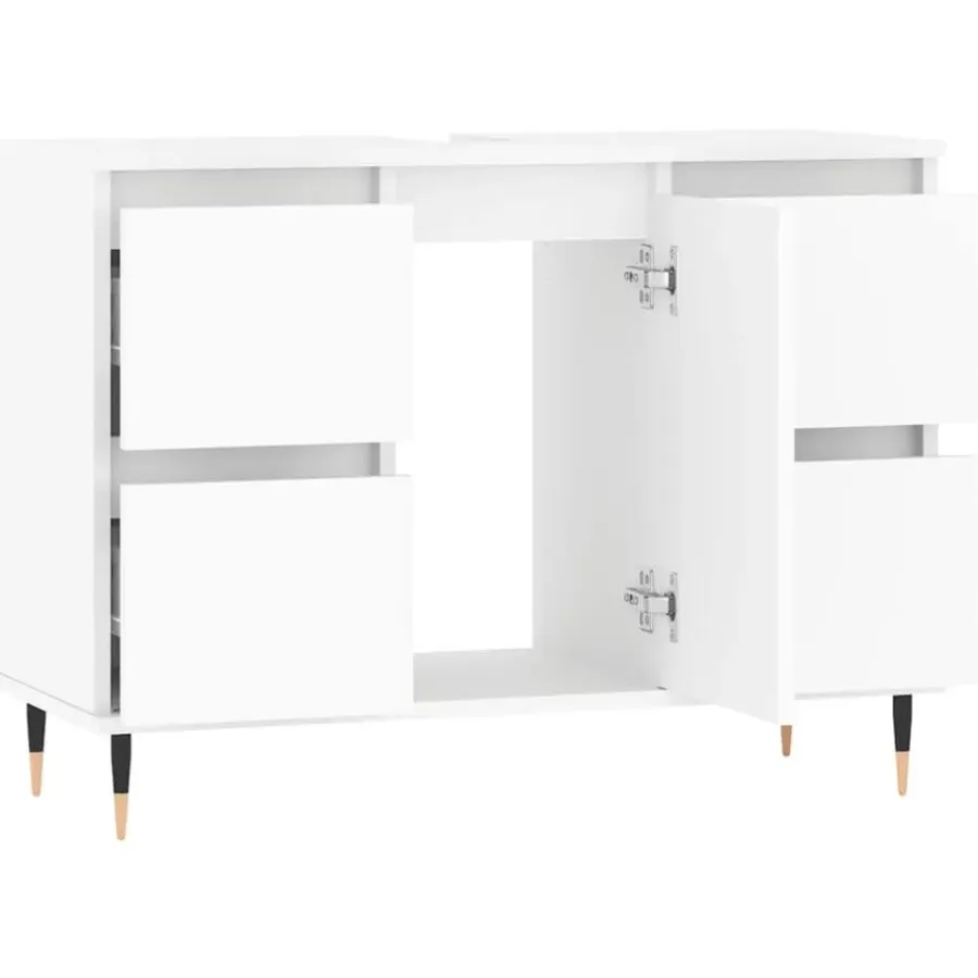 Wastafelkasten-vidaXL - Wit Wastafelonderkast - 1 deur 4 lades - Bewerkt hout - 80x33x60 cm