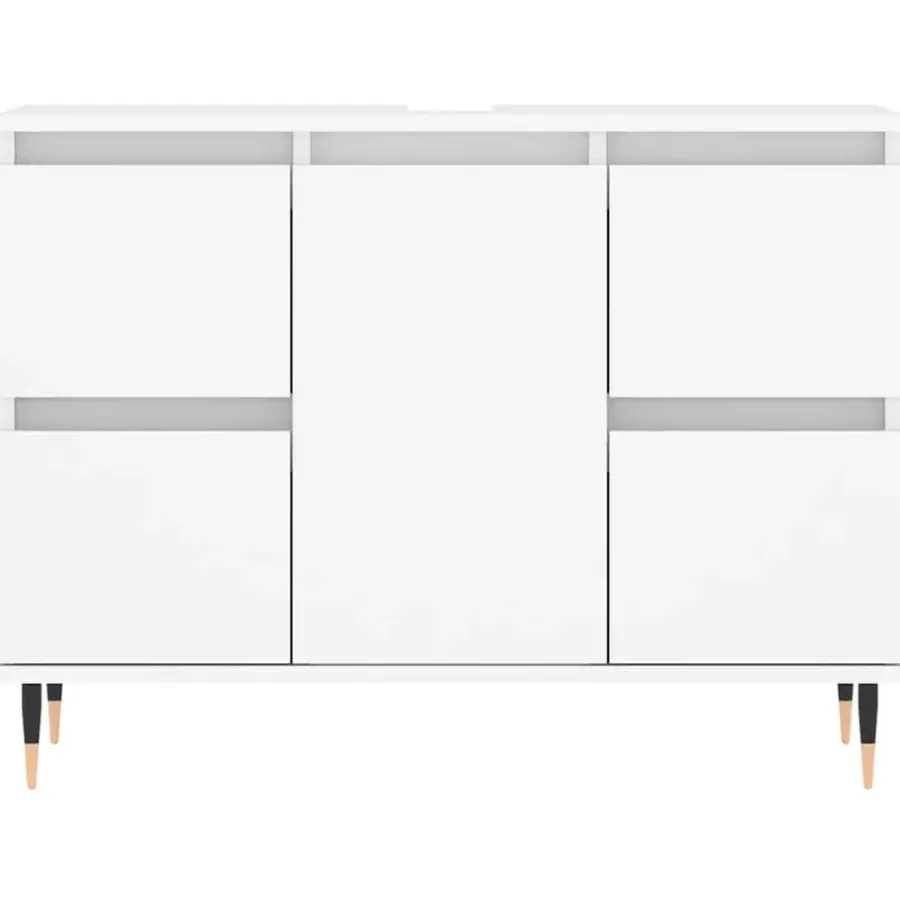 Wastafelkasten-vidaXL - Wit Wastafelonderkast - 1 deur 4 lades - Bewerkt hout - 80x33x60 cm