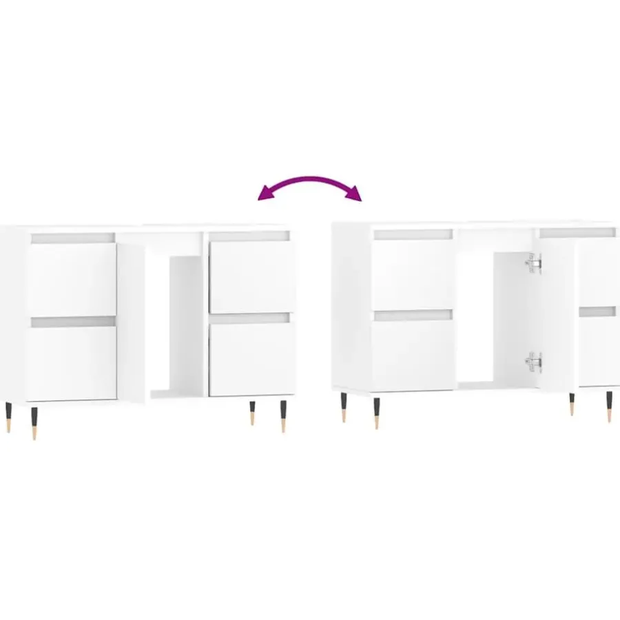 Wastafelkasten-vidaXL - Wit Wastafelonderkast - 1 deur 4 lades - Bewerkt hout - 80x33x60 cm