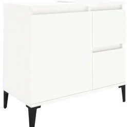 Wastafelkasten-vidaXL - Wit Wastafelonderkast - 1 deur 2 lades - Hout en metaal - 65x33x60 cm