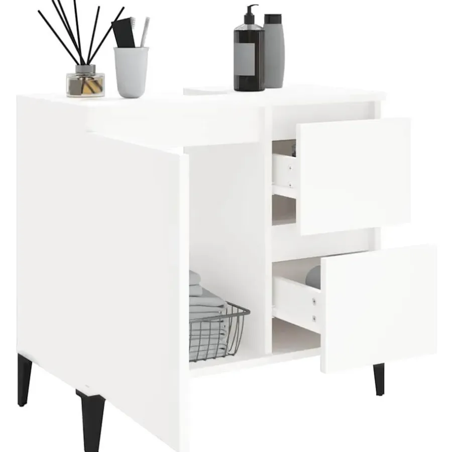 Wastafelkasten-vidaXL - Wit Wastafelonderkast - 1 deur 2 lades - Hout en metaal - 65x33x60 cm
