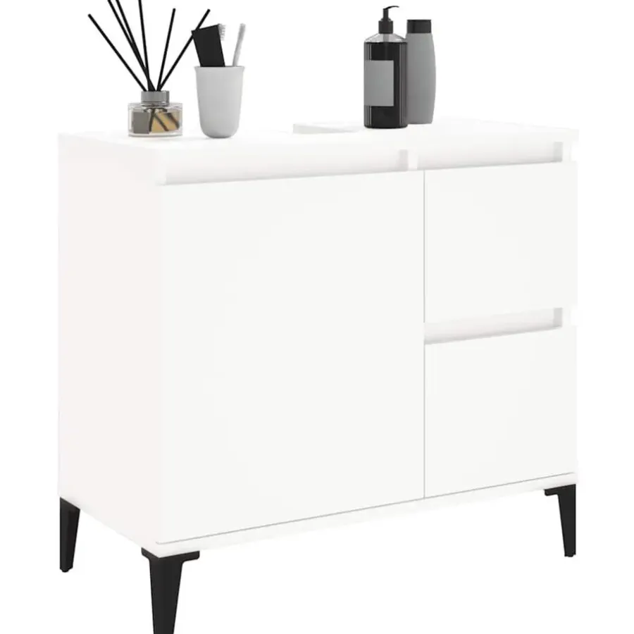 Wastafelkasten-vidaXL - Wit Wastafelonderkast - 1 deur 2 lades - Hout en metaal - 65x33x60 cm