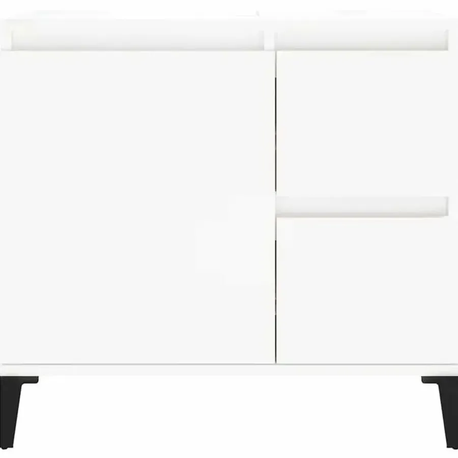 Wastafelkasten-vidaXL - Wit Wastafelonderkast - 1 deur 2 lades - Hout en metaal - 65x33x60 cm