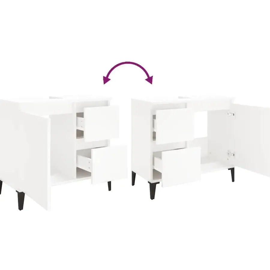 Wastafelkasten-vidaXL - Wit Wastafelonderkast - 1 deur 2 lades - Hout en metaal - 65x33x60 cm