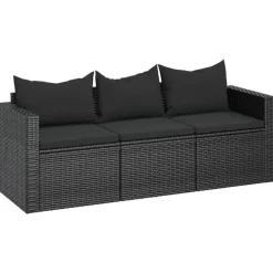 Loungebanken-vidaXL - 3-zits Tuinbank - Zwart - Poly rattan