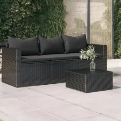 Loungebanken-vidaXL - 3-zits Tuinbank - Zwart - Poly rattan