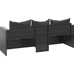 Loungebanken-vidaXL - 3-zits Tuinbank - Zwart - Poly rattan