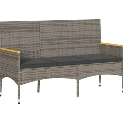 Loungebanken-vidaXL - 3-zits Tuinbank met kussens - Grijs poly rattan - 140x54x85 cm