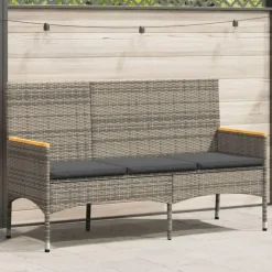 Loungebanken-vidaXL - 3-zits Tuinbank met kussens - Grijs poly rattan - 140x54x85 cm