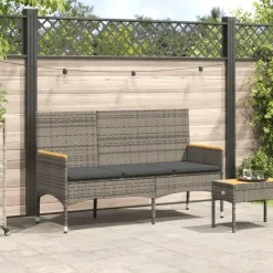 Loungebanken-vidaXL - 3-zits Tuinbank met kussens - Grijs poly rattan - 140x54x85 cm