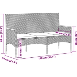 Loungebanken-vidaXL - 3-zits Tuinbank met kussens - Grijs poly rattan - 140x54x85 cm