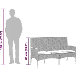 Loungebanken-vidaXL - 3-zits Tuinbank met kussens - Grijs poly rattan - 140x54x85 cm