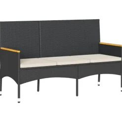 Loungebanken-vidaXL - 3-zits Tuinbank met kussens - Zwart poly rattan - 140x54x85 cm