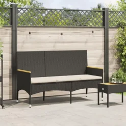 Loungebanken-vidaXL - 3-zits Tuinbank met kussens - Zwart poly rattan - 140x54x85 cm