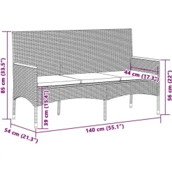 Loungebanken-vidaXL - 3-zits Tuinbank met kussens - Zwart poly rattan - 140x54x85 cm