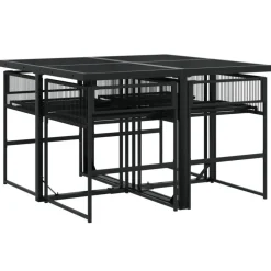 Tuinsets-vidaXL - 4-zits Tuinset - Inklapbaar - Zwart - PE rattan - 110x107 cm
